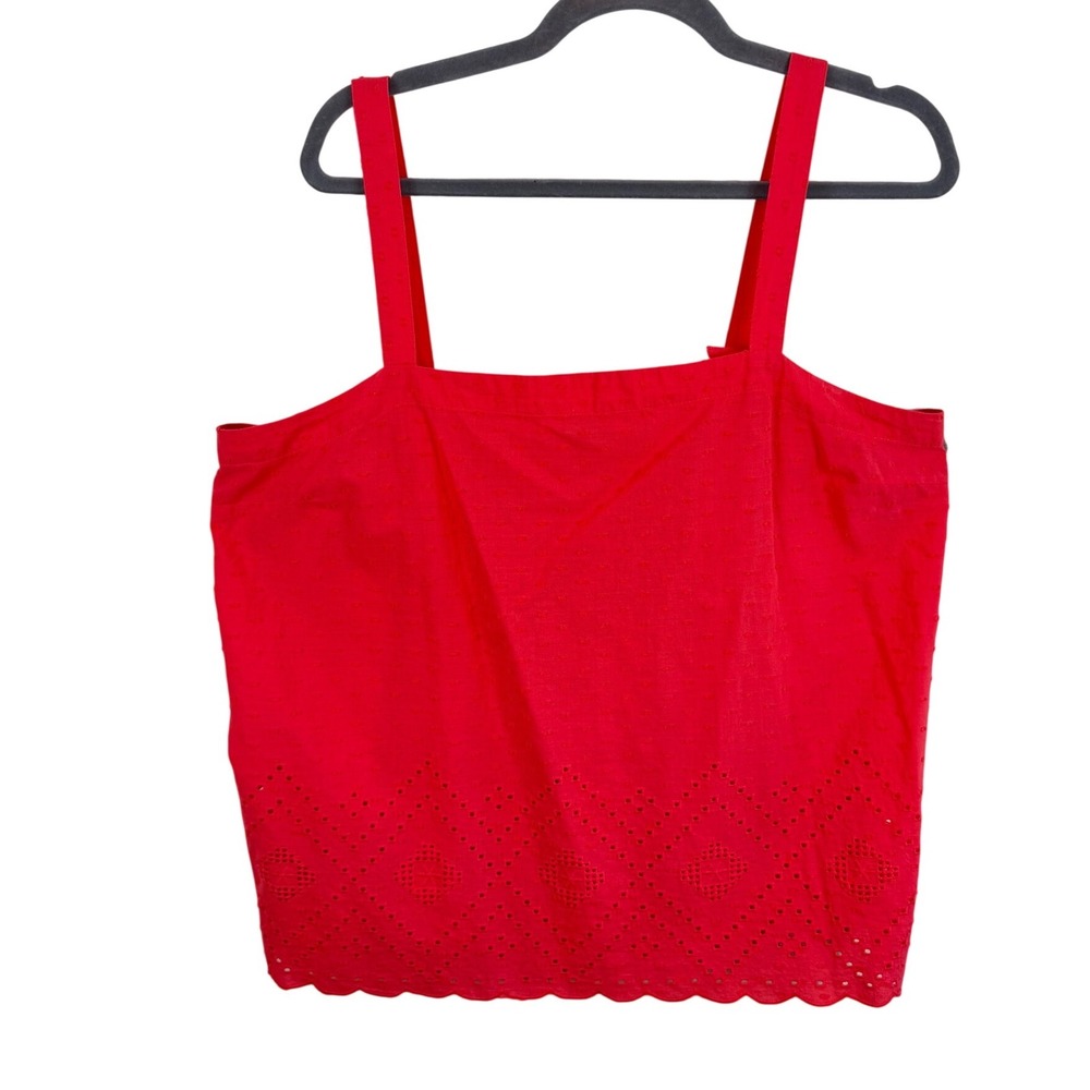 Falls Creek Coral Eyelet Cotton Cami Tank Top XL Smocked Back‎ Scalloped Hem